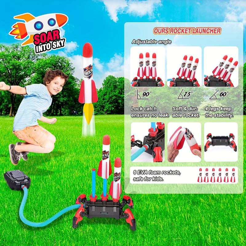 Toy Rocket Launcher For Kids 3 Continuous Shots Launcher Jump Rocket Launcher