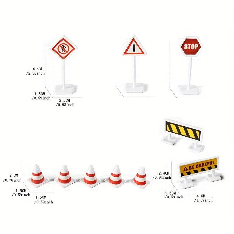15pcs Road Sign Toy Model City Traffic Road Obstacle Signal Light