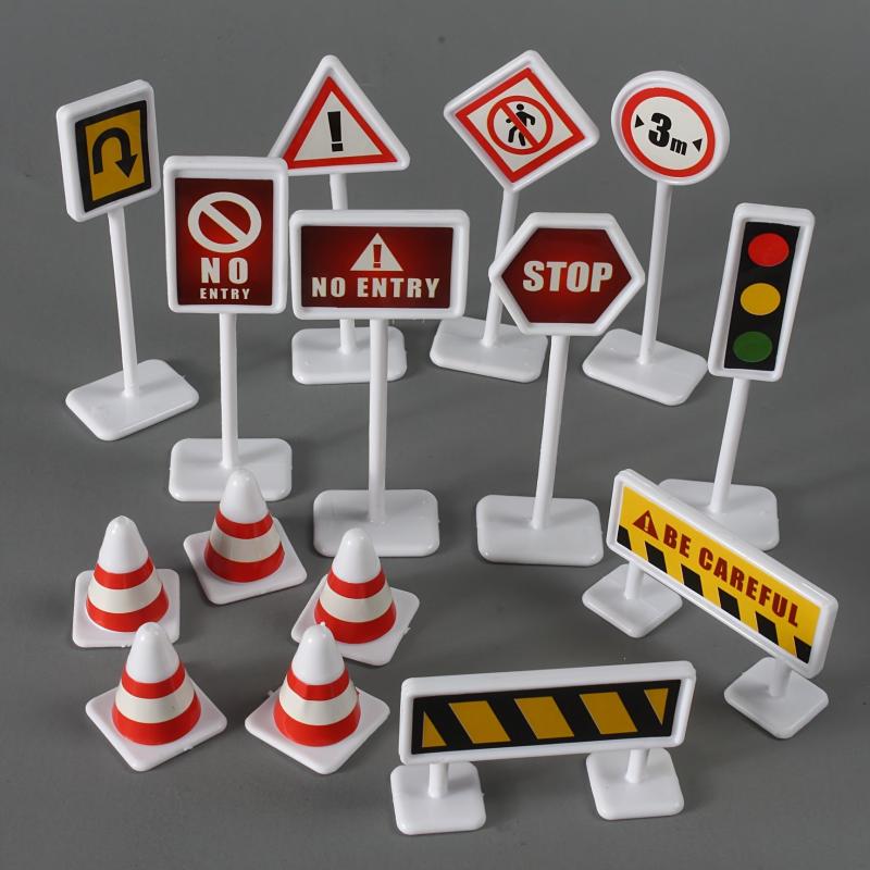 15pcs Road Sign Toy Model City Traffic Road Obstacle Signal Light