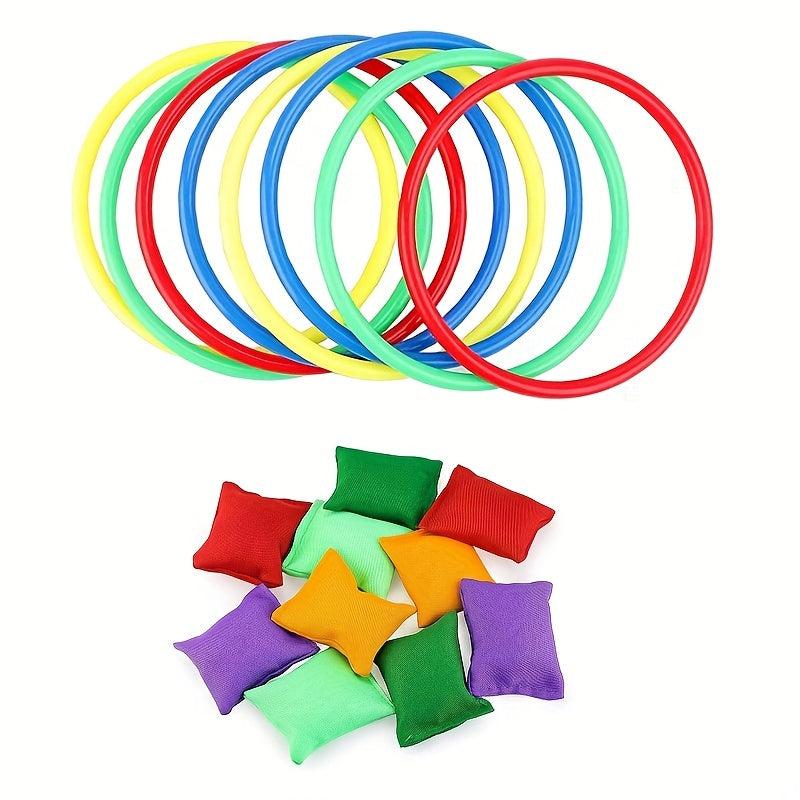 20pcs Nylon Bean Bags Plastic Rings Kids Playset Ring Toss Game
