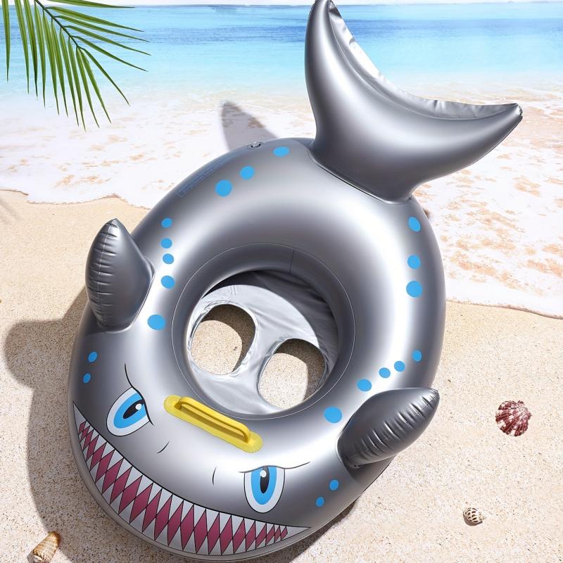 Inflatable Shark Boat Children's Swimming Seat Ring Silvery Baby Swimming Ring