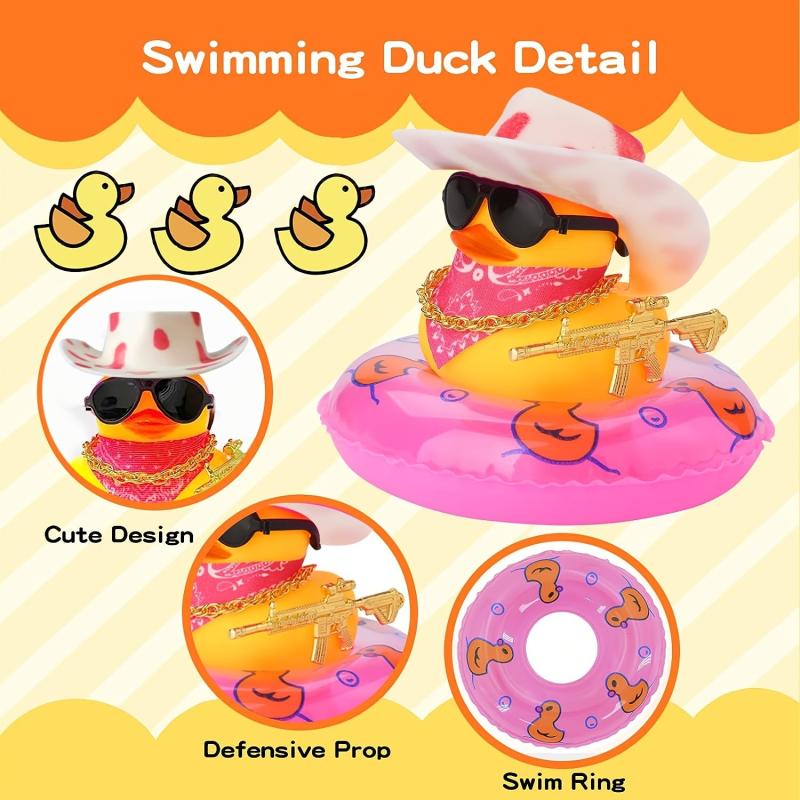 Bathtub Beach Bath Toys Water Play Yellow Duck Cowboy Hat Sunglasses Necklace