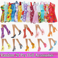 Doll Outfit Set Shoes Boots Mini Dress Handbags Crown Hangers Glasses