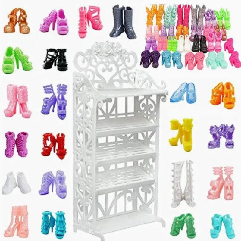 Doll Outfit Set Shoes Boots Mini Dress Handbags Crown Hangers Glasses