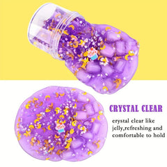 Jelly Cube Crunchy Slime Kit Yellow Purple Green Clear Soft Sludge Toy