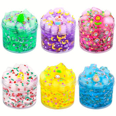 Jelly Cube Crunchy Slime Kit Yellow Purple Green Clear Soft Sludge Toy