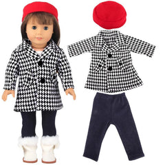 18 Inch Doll Lattice Coat Pant Cap Set (Doll Not Included)