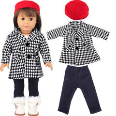 18 Inch Doll Lattice Coat Pant Cap Set (Doll Not Included)