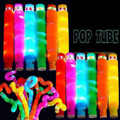 6PCS LED Pop Tubes Sensory Toys Glow Sticks Stretch Decompression Puzzle