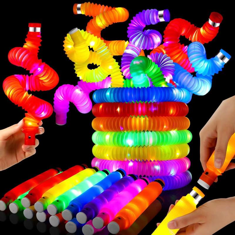 6PCS LED Pop Tubes Sensory Toys Glow Sticks Stretch Decompression Puzzle