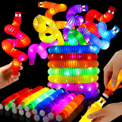 6PCS LED Pop Tubes Sensory Toys Glow Sticks Stretch Decompression Puzzle