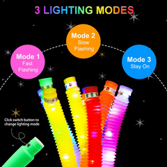 6PCS LED Pop Tubes Sensory Toys Glow Sticks Stretch Decompression Puzzle