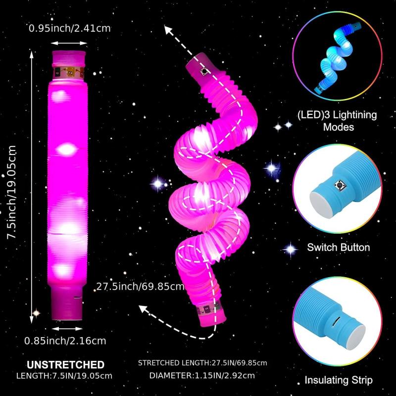 6PCS LED Pop Tubes Sensory Toys Glow Sticks Stretch Decompression Puzzle