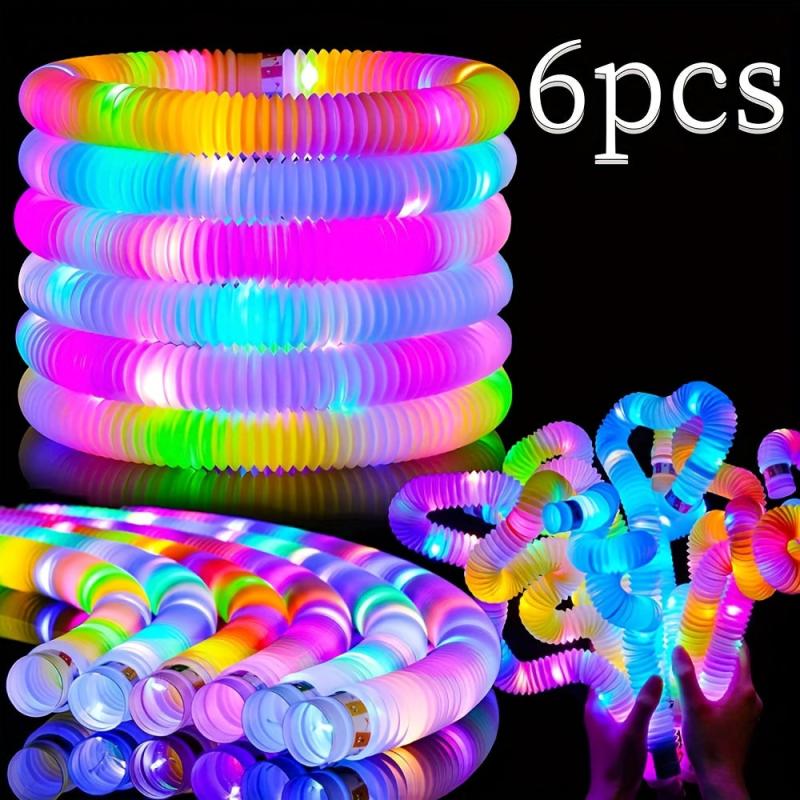 6PCS LED Pop Tubes Sensory Toys Glow Sticks Stretch Decompression Puzzle