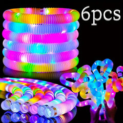 6PCS LED Pop Tubes Sensory Toys Glow Sticks Stretch Decompression Puzzle