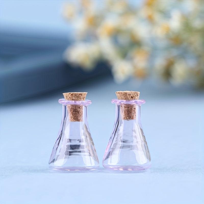 Pink Triangular Flask Glass Bottle DIY Cork Drifting Wishing Bottle Pendant