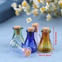 Pink Triangular Flask Glass Bottle DIY Cork Drifting Wishing Bottle Pendant