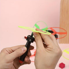 Flying Disc Helicopter Toy w/ Launcher & Random Flying Saucer - Skyrocopter