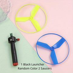 Flying Disc Helicopter Toy w/ Launcher & Random Flying Saucer - Skyrocopter