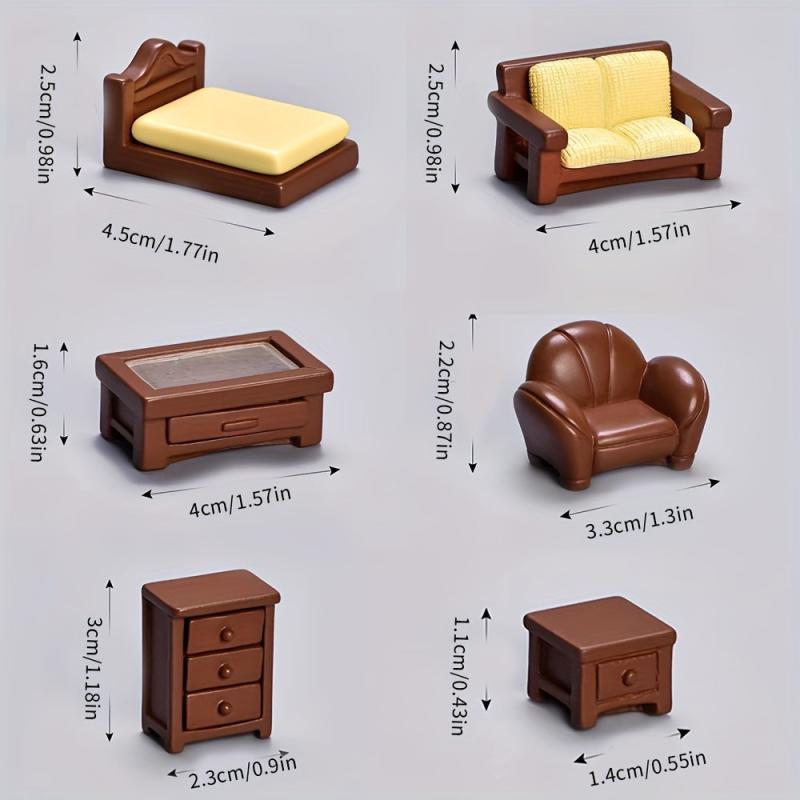 1:12 Mini House Furniture Set - Bed Sofa Table Cabinet Coffee Cup Accessories