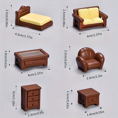 1:12 Mini House Furniture Set - Bed Sofa Table Cabinet Coffee Cup Accessories