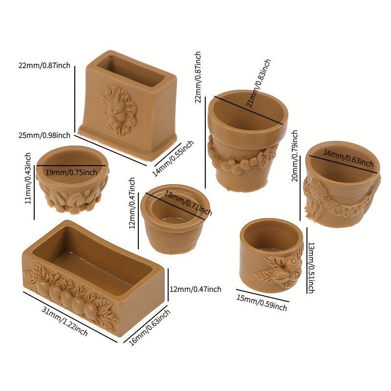 7-Piece Bonsai Flower Pot Set for 1:12 Dollhouse Fairy Garden Decor