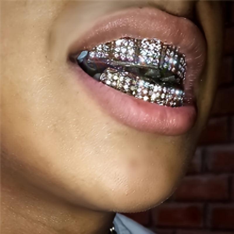 18K Plated Iced Out Diamond Grills Top & Bottom Teeth Braces