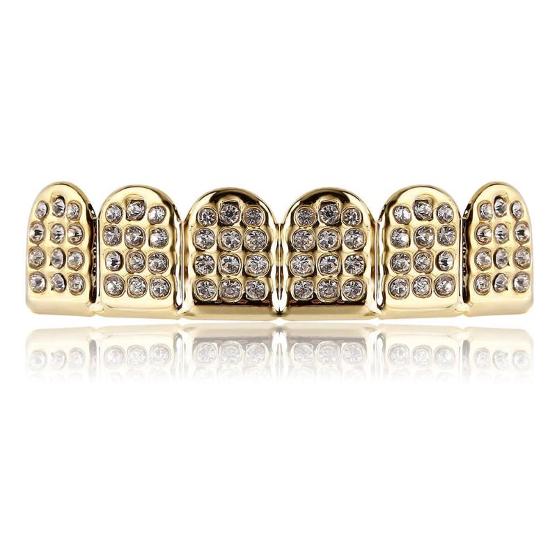 18K Plated Iced Out Diamond Grills Top & Bottom Teeth Braces