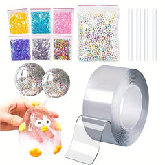12 Nano Glitter Bubble Set with Nano Tape, Colorful Glitter, Foam Ball, Straws