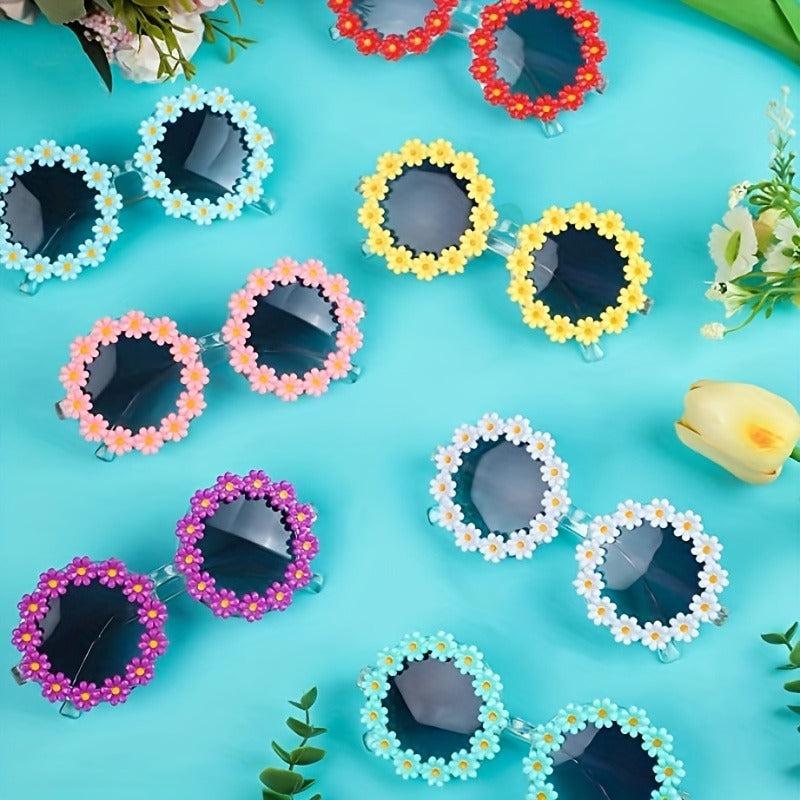 5pcs Girls Round Flower Sunglasses UV Protection Glasses for Kids