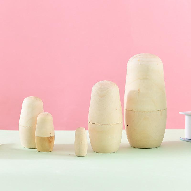 5-Layer Wooden Nesting Dolls DIY Puzzle Toys for Children Home Decor