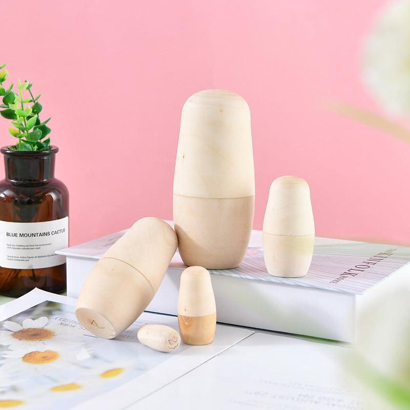5-Layer Wooden Nesting Dolls DIY Puzzle Toys for Children Home Decor