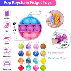 12pcs Random Round 5 Pop Fidget Keychain Toy