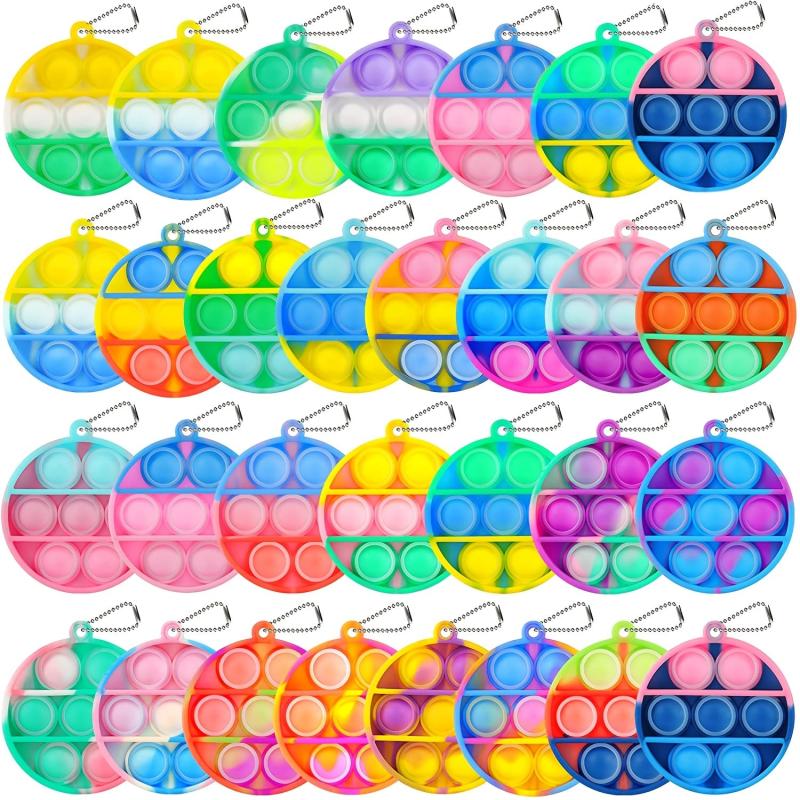 12pcs Random Round 5 Pop Fidget Keychain Toy