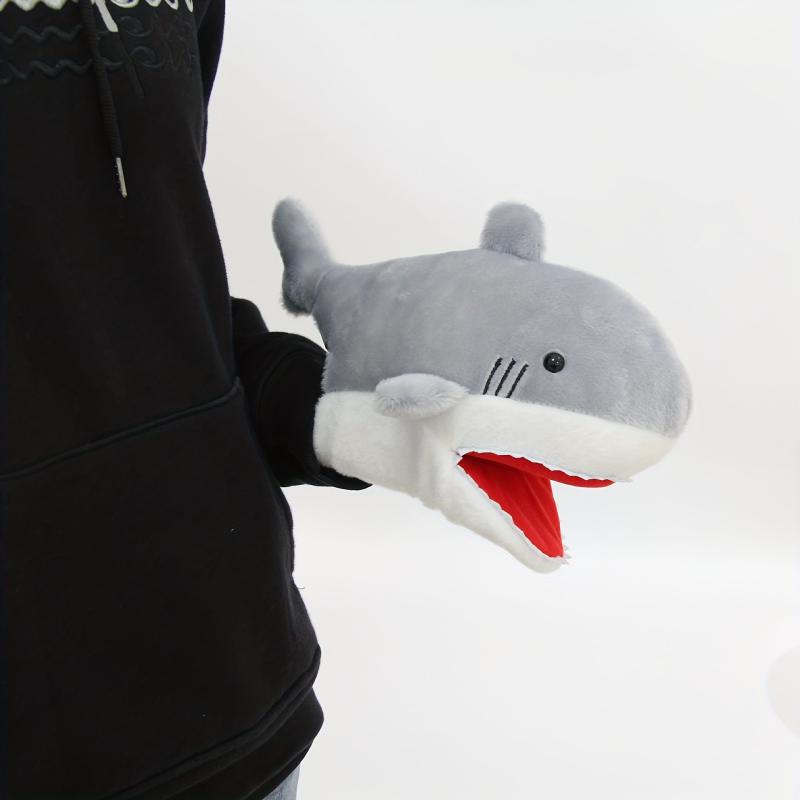 Grey Plush Shark Hand Puppet Stuffed Animal Toy Gift