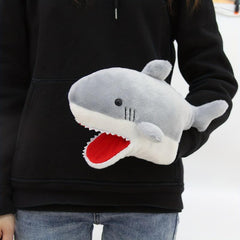 Grey Plush Shark Hand Puppet Stuffed Animal Toy Gift