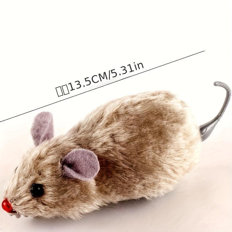 4pcs Clockwork Plush Mouse Cat Toy Runs Wagging Tail