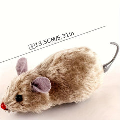 4pcs Clockwork Plush Mouse Cat Toy Runs Wagging Tail