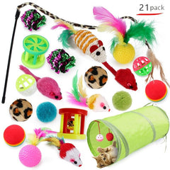 21Pcs Cat Toy Kit Teasing Cat Stick Plush Mouse & More