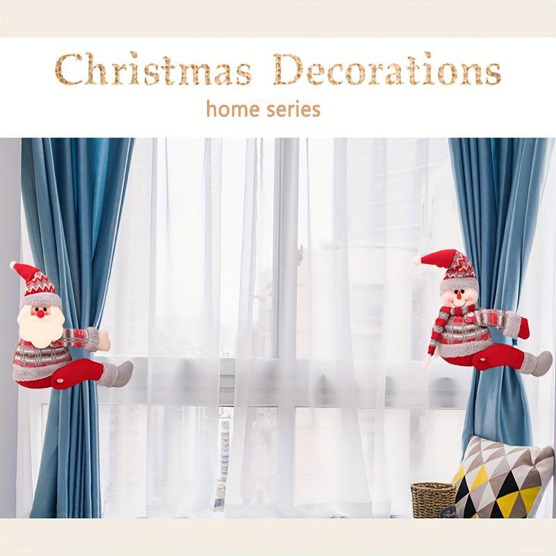 Christmas Window Curtains Buckle Cartoon Doll Decoration