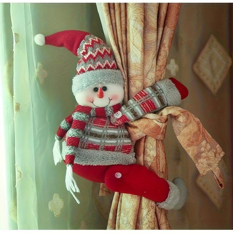 Christmas Window Curtains Buckle Cartoon Doll Decoration
