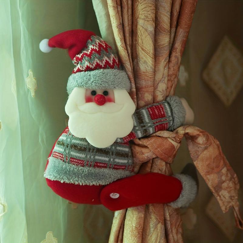 Christmas Window Curtains Buckle Cartoon Doll Decoration