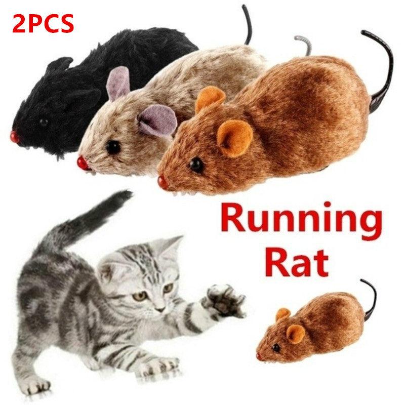 2pcs Wind Up Plush Mouse Toy For Indoor Cats Interactive Cat Toys