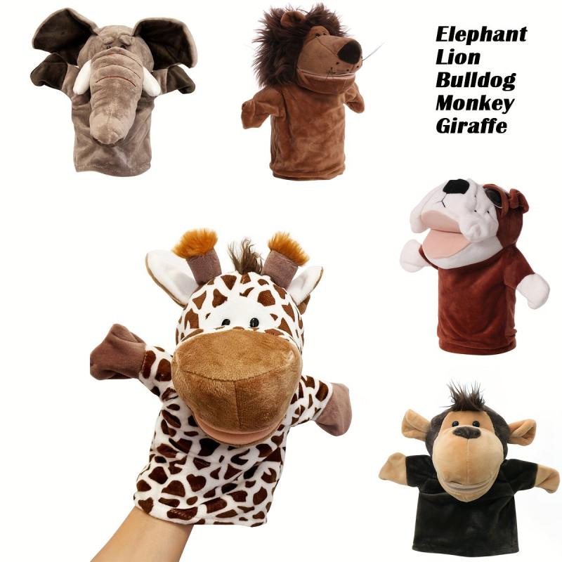 5pc Kids Hand Puppet Set w/ Working Mouth Toddler Safari Animal Plush Toy