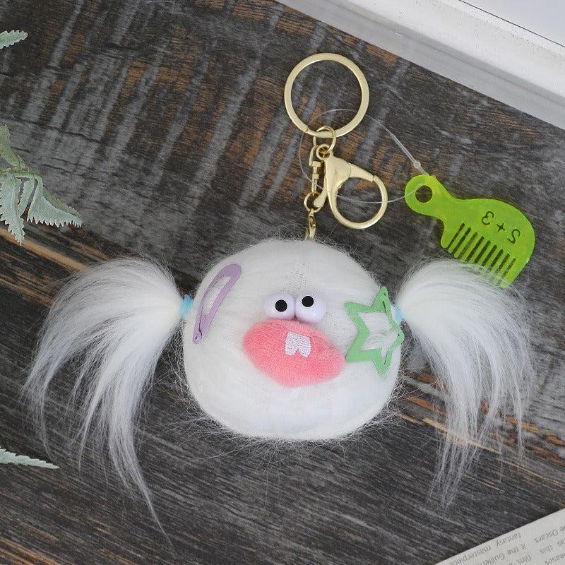 Doll Pendant Long haired Monster Ugly Plush Doll Hair Keychain DIY 4pcs