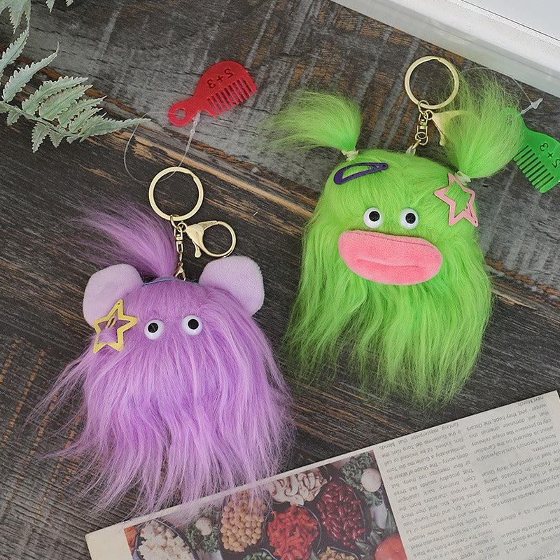 Doll Pendant Long haired Monster Ugly Plush Doll Hair Keychain DIY 4pcs
