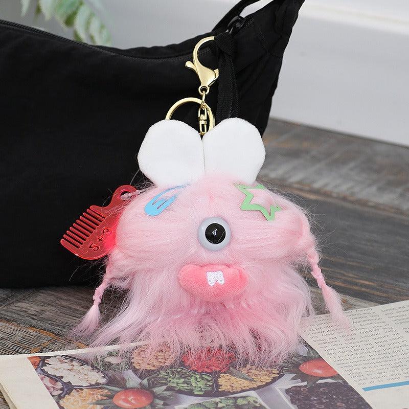 Doll Pendant Long haired Monster Ugly Plush Doll Hair Keychain DIY 4pcs