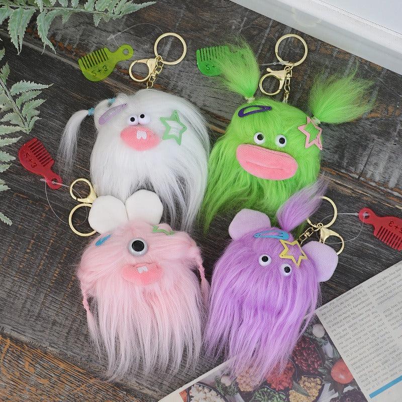 Doll Pendant Long haired Monster Ugly Plush Doll Hair Keychain DIY 4pcs