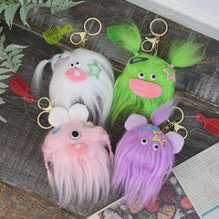 Doll Pendant Long haired Monster Ugly Plush Doll Hair Keychain DIY 4pcs