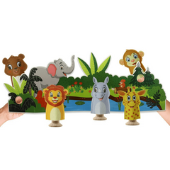Animal Finger Puppets Set With Forest Background